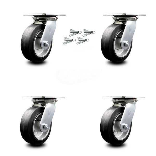 6 Inch Rubber on Aluminum Caster Set with Ball Bearings and Swivel Locks SCC